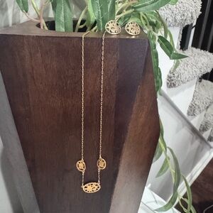Vintage Avon Jewelry Etched Flowers Gold Tone Necklace Earring Pair Gold Plated